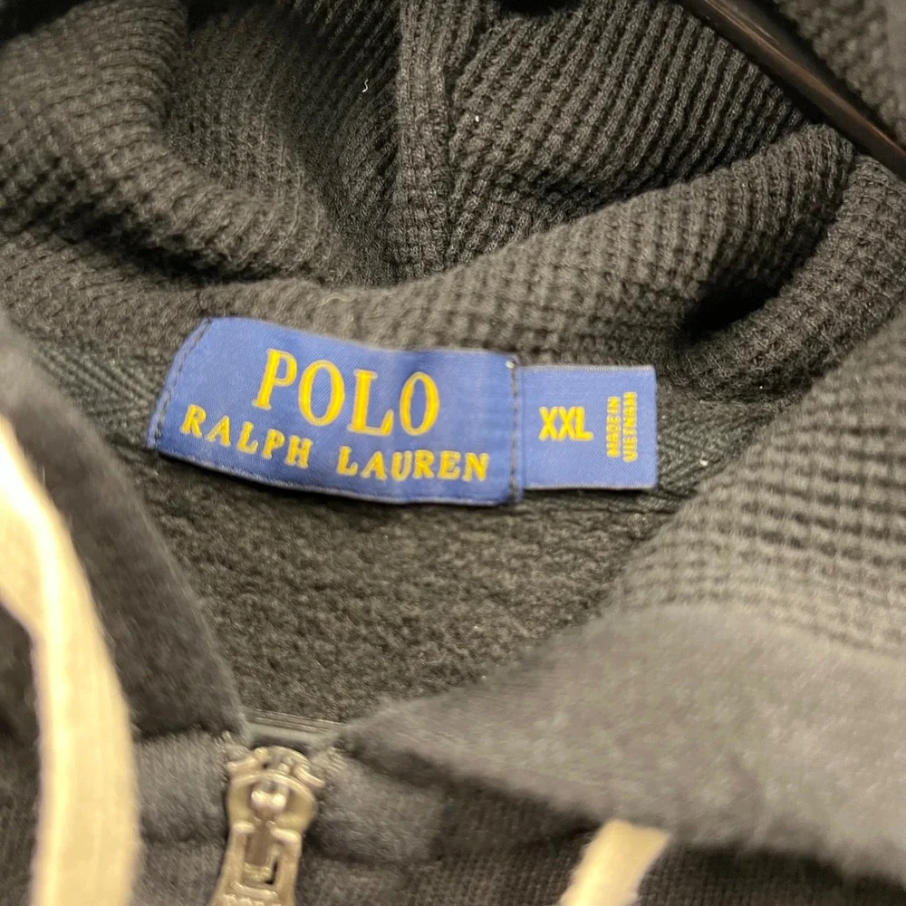 Polo Ralph Lauren Mens XXL Full Zip Hoodie Black Red Pony Logo Waffle Lined Hood